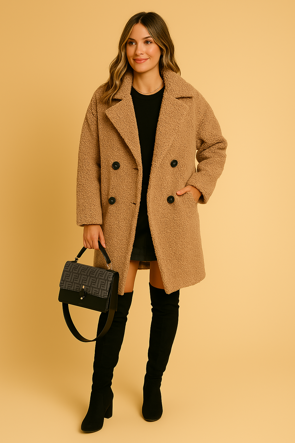 Adele | Dlhý Plyšový Kabát s Kapucňou