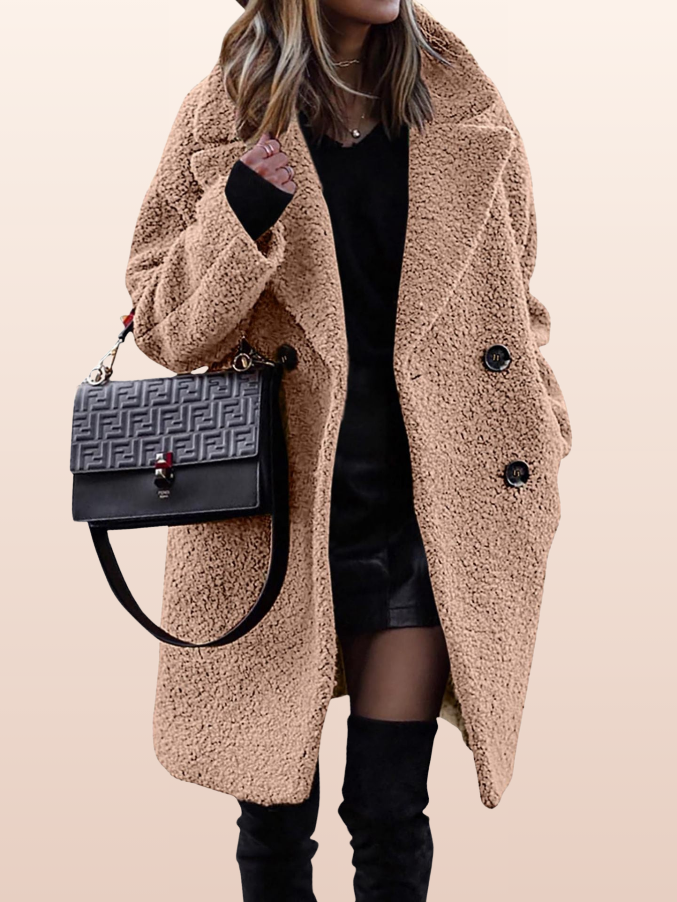 Adele | Dlhý Plyšový Kabát s Kapucňou