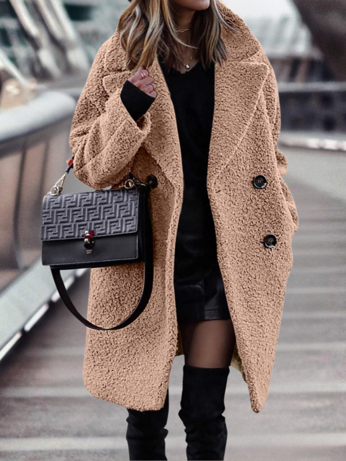 Adele | Dlhý Plyšový Kabát s Kapucňou