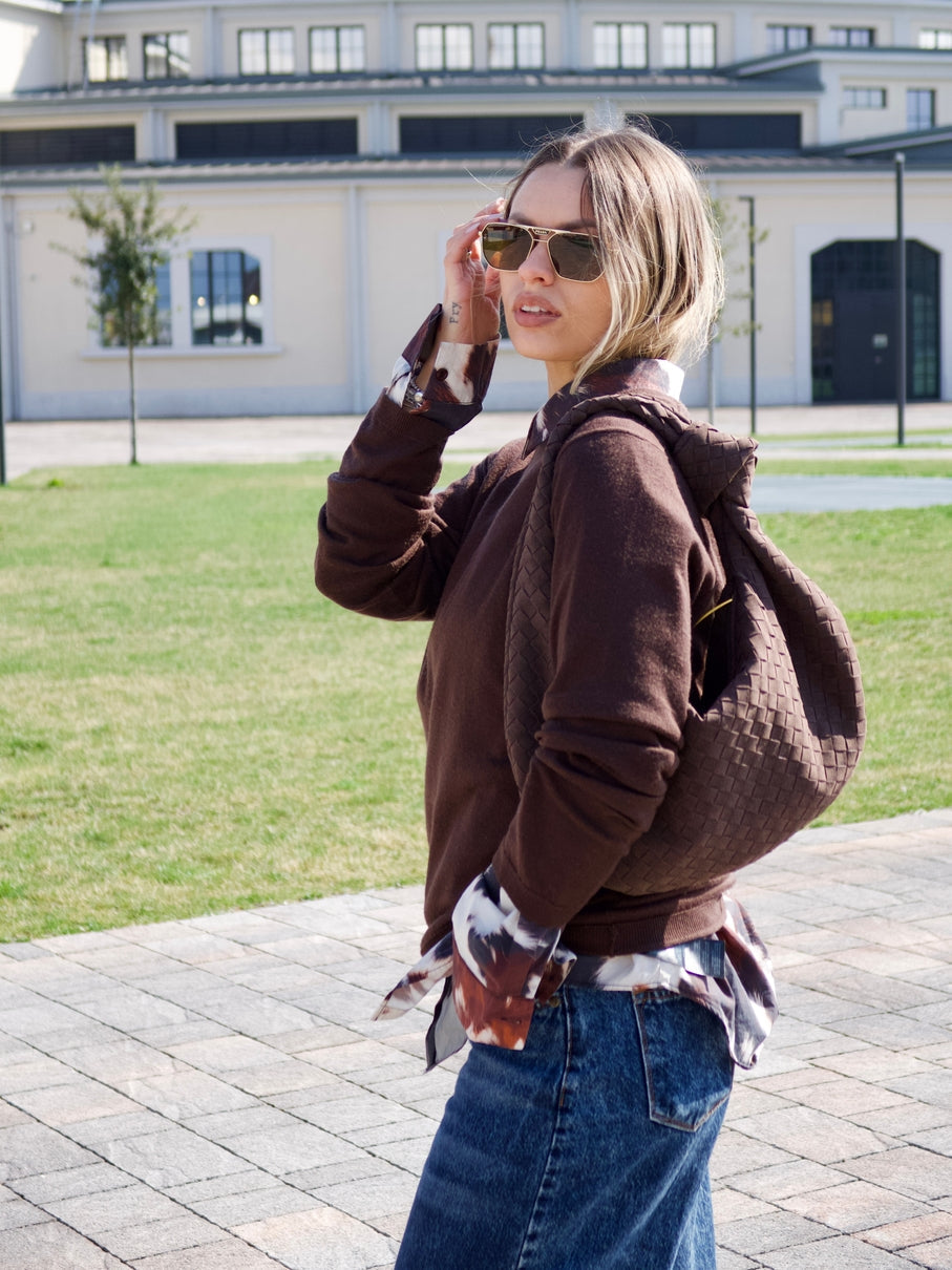 Celeste | Stredná semišová taška s pleteným uzlovým detailom